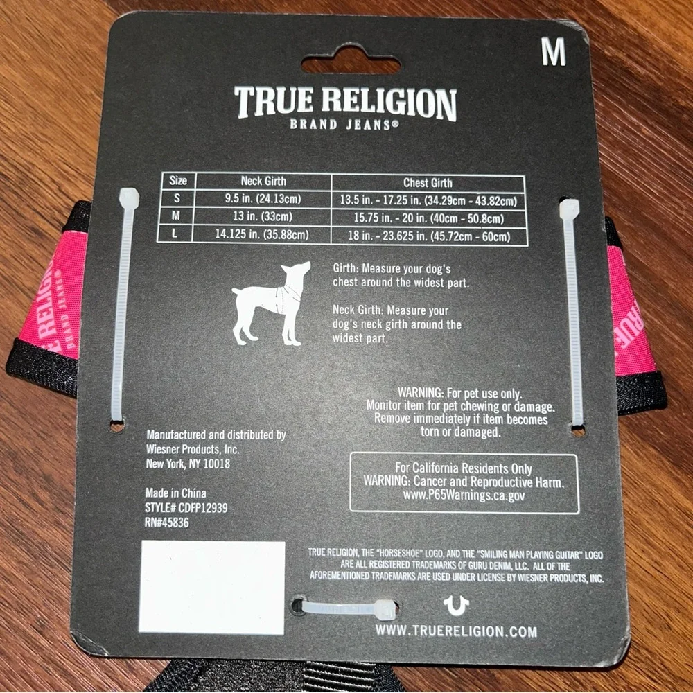 True Religion Medium Dog Harness Pink Spell Out Logo NEW